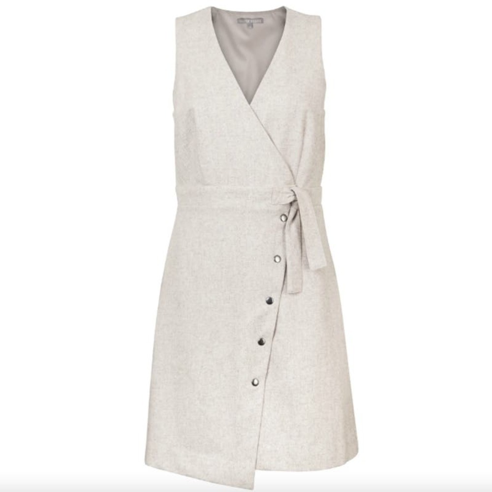 OLIVER BONAS Limit Wool Mini Wrap Front Dress Tan Size 12 casual comfort